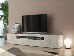 Móvel De Tv|Dmora Móvel de TV Dafrim, Aparador baixo de sala com 3 portas, base de móvel de TV, 100% Fabricado na Itália, 200x40h37 cm, Cimento Cinzento