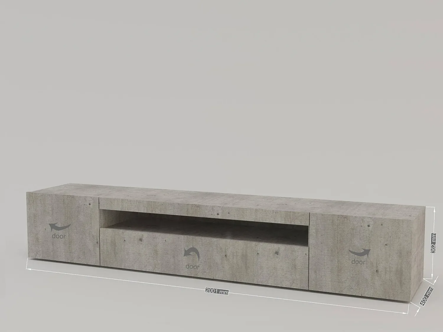 Móvel De Tv|Dmora Móvel de TV Dafrim, Aparador baixo de sala com 3 portas, base de móvel de TV, 100% Fabricado na Itália, 200x40h37 cm, Cimento Cinzento