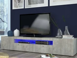 Móvel De Tv|Dmora Móvel de TV Dafrim, Aparador baixo de sala com 3 portas, base de móvel de TV, 100% Fabricado na Itália, 200x40h37 cm, Cimento, com luz LED Cinzento