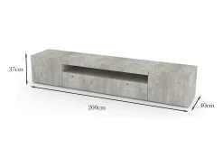 Móvel De Tv|Dmora Móvel de TV Dafrim, Aparador baixo de sala com 3 portas, base de móvel de TV, 100% Fabricado na Itália, 200x40h37 cm, Cimento, com luz LED Cinzento