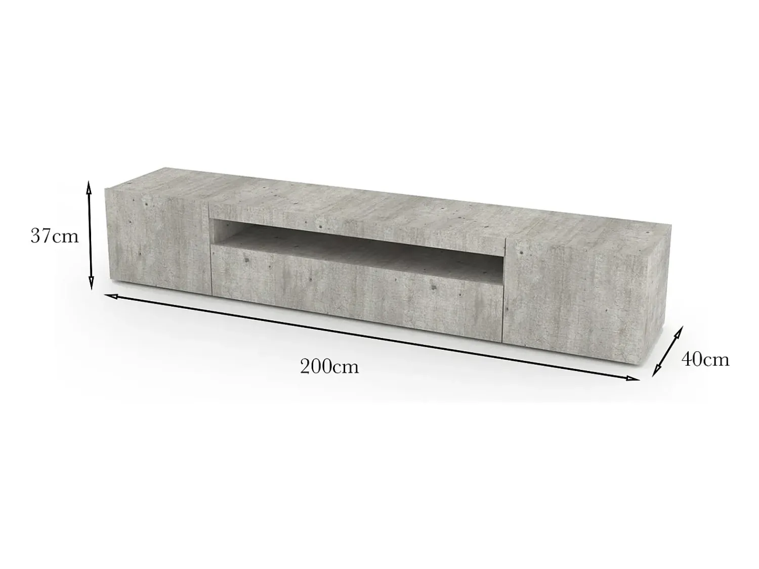 Móvel De Tv|Dmora Móvel de TV Dafrim, Aparador baixo de sala com 3 portas, base de móvel de TV, 100% Fabricado na Itália, 200x40h37 cm, Cimento, com luz LED Cinzento