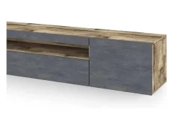 Dmora Móvel de TV Dafrim, Aparador baixo de sala com 3 portas, base de móvel de TV, 100% Fabricado em Itália, 200x40h37 cm, Bordo e Ardósia, com luz LED^ Móvel De Tv