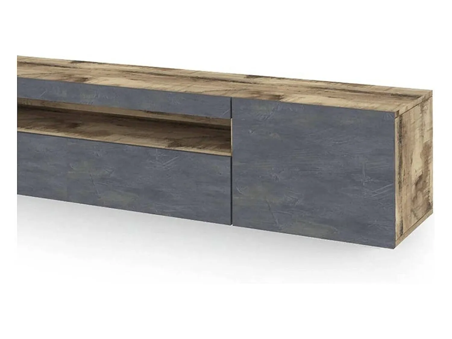 Dmora Móvel de TV Dafrim, Aparador baixo de sala com 3 portas, base de móvel de TV, 100% Fabricado em Itália, 200x40h37 cm, Bordo e Ardósia, com luz LED^ Móvel De Tv