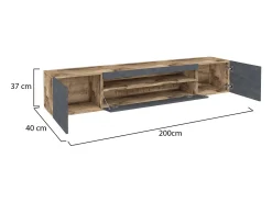 Dmora Móvel de TV Dafrim, Aparador baixo de sala com 3 portas, base de móvel de TV, 100% Fabricado em Itália, 200x40h37 cm, Bordo e Ardósia, com luz LED^ Móvel De Tv