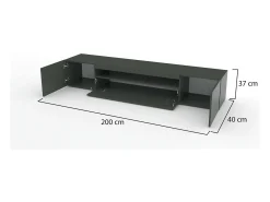 Dmora Móvel de TV Dafrim, Aparador baixo de sala com 3 portas, base de móvel de TV, 100% Fabricado em Itália, 200x40h37 cm, Antracite brilhante, com luz LED^ Móvel De Tv