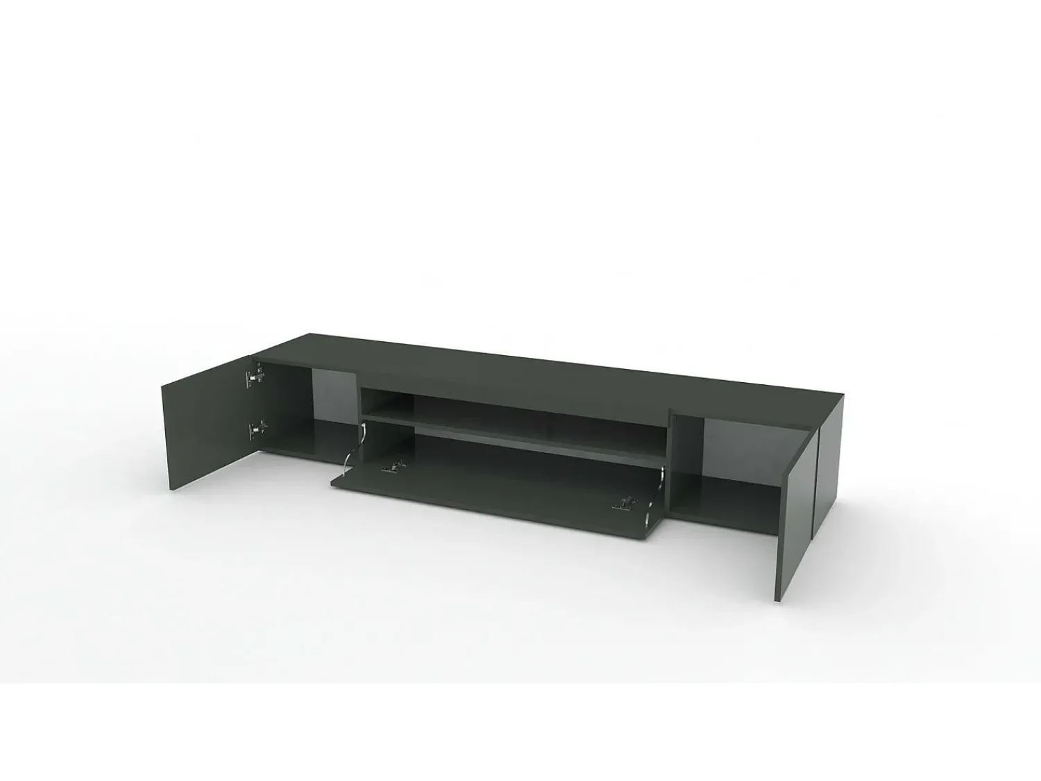 Dmora Móvel de TV Dafrim, Aparador baixo de sala com 3 portas, base de móvel de TV, 100% Fabricado em Itália, 200x40h37 cm, Antracite brilhante, com luz LED^ Móvel De Tv