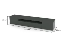 Móvel De Tv*Dmora Móvel de TV Dafrim, Aparador baixo de sala com 3 portas, base de móvel de TV, 100% Fabricado em Itália, 200x40h37 cm, Antracite brilhante Preto