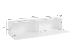 Outlet Dmora Móvel de TV Dbarell, aparador baixo da sala, base de móvel de TV, 100% Fabricado na Itália, 180x30h40 cm, brilhante Branco