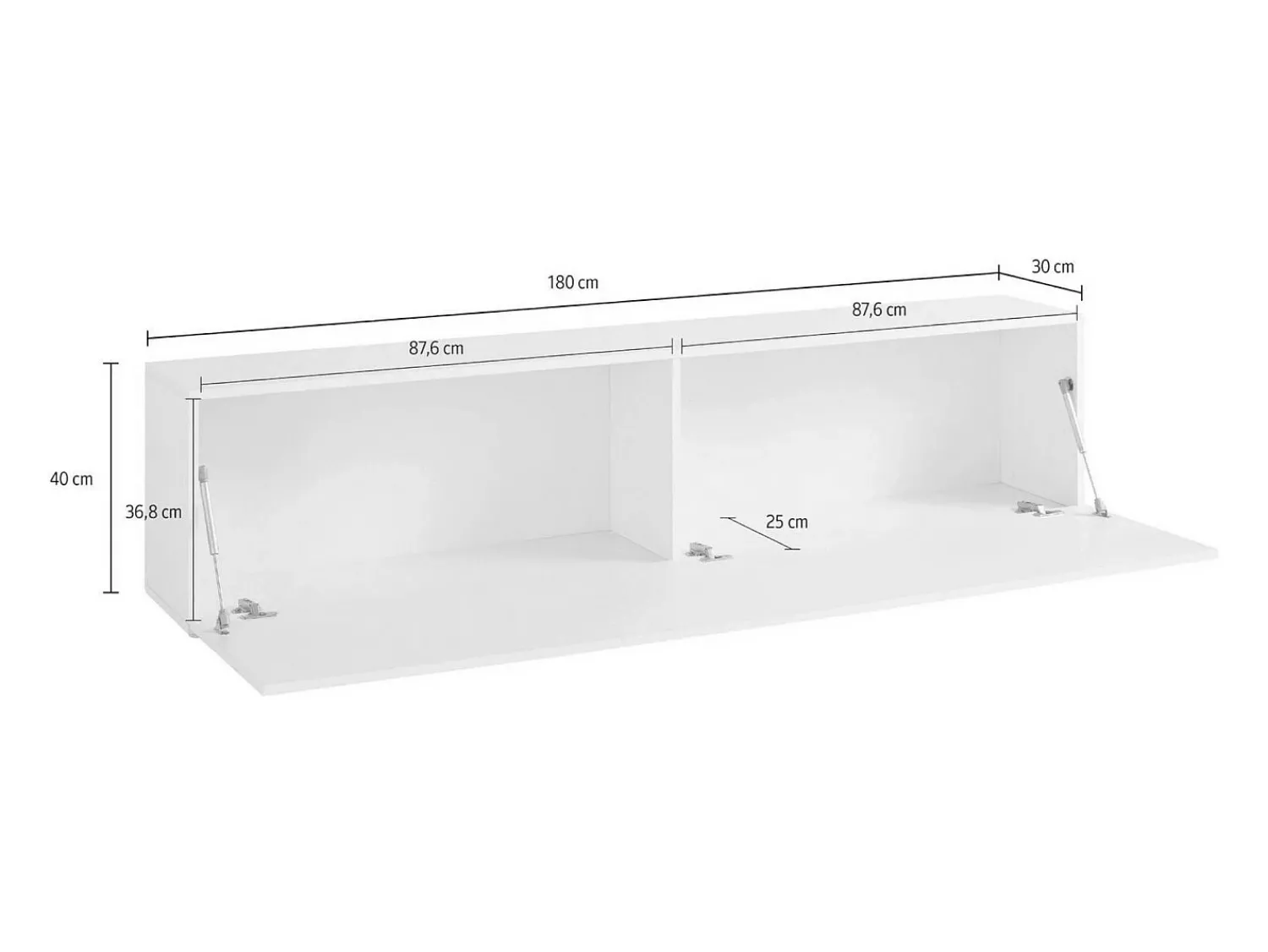Outlet Dmora Móvel de TV Dbarell, aparador baixo da sala, base de móvel de TV, 100% Fabricado na Itália, 180x30h40 cm, brilhante Branco