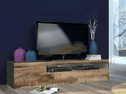 New Dmora Móvel de TV Dbele, aparador baixo da sala, base de móvel de TV, 100% Fabricado na Itália, 150x40h37 cm, Ardósia e Bordo Castanho