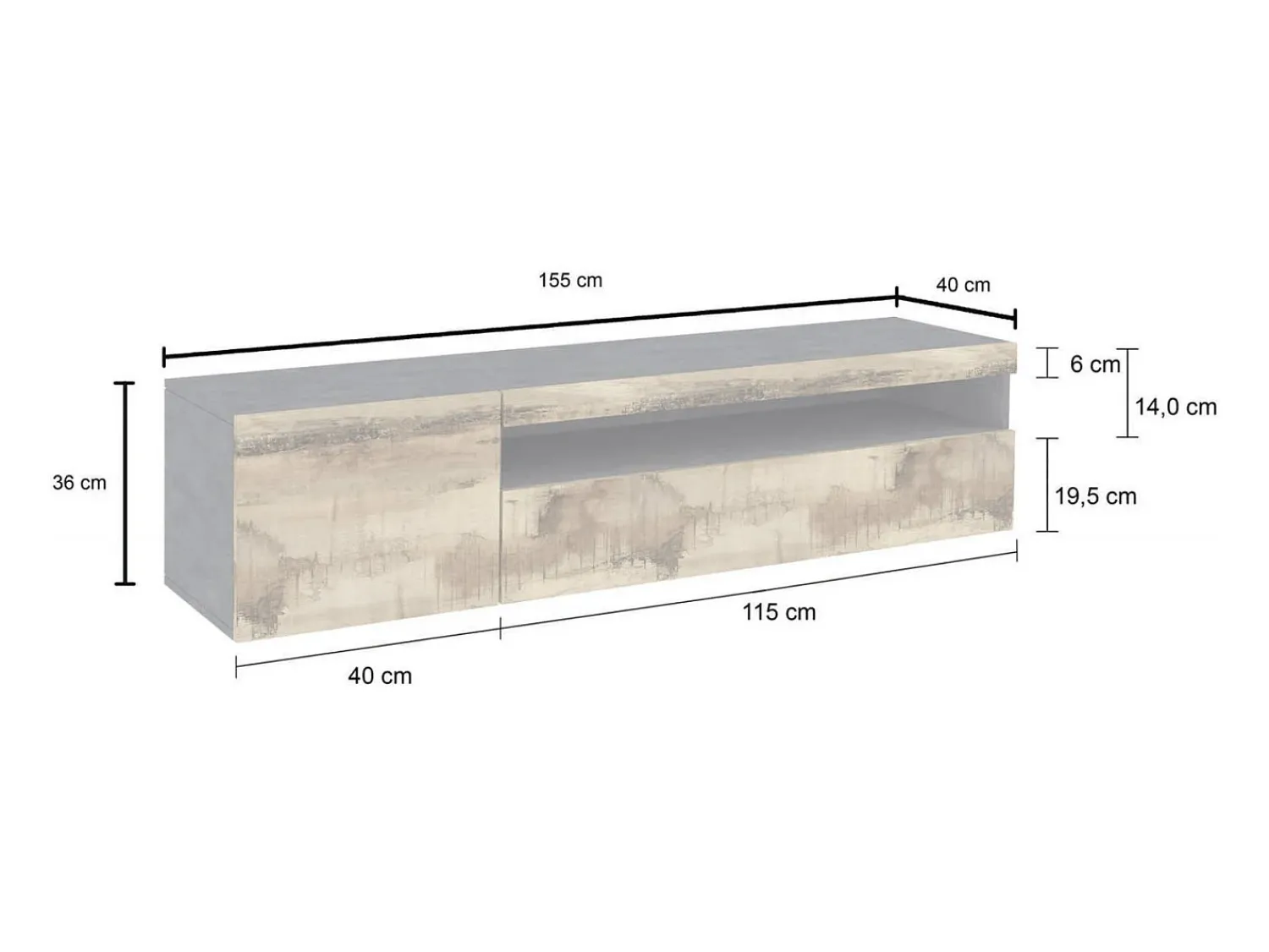New Dmora Móvel de TV Dbele, aparador baixo da sala, base de móvel de TV, 100% Fabricado na Itália, 150x40h37 cm, Ardósia e Bordo Castanho