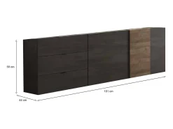 Dmora Móvel de TV Dbrow, Aparador de sala, Armário baixo para TV, Base de parede equipada, Fabricado em Itália, 181x44 h59 cm, Ardósia e Nogueira^ Móvel De Tv