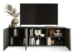 Dmora Móvel de TV Dbrow, Aparador de sala, Armário baixo para TV, Base de parede equipada, Fabricado em Itália, 181x44 h59 cm, Ardósia e Nogueira^ Móvel De Tv