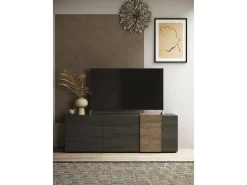 Dmora Móvel de TV Dbrow, Aparador de sala, Armário baixo para TV, Base de parede equipada, Fabricado em Itália, 181x44 h59 cm, Ardósia e Nogueira^ Móvel De Tv