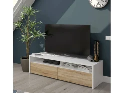 Móvel De Tv|Dmora Móvel de TV Ddacunh, Aparador de televisão da sala com 2 portas, móvel de TV, Buffet moderno de sala baixa, 130x40h36 cm, brilhante Branco