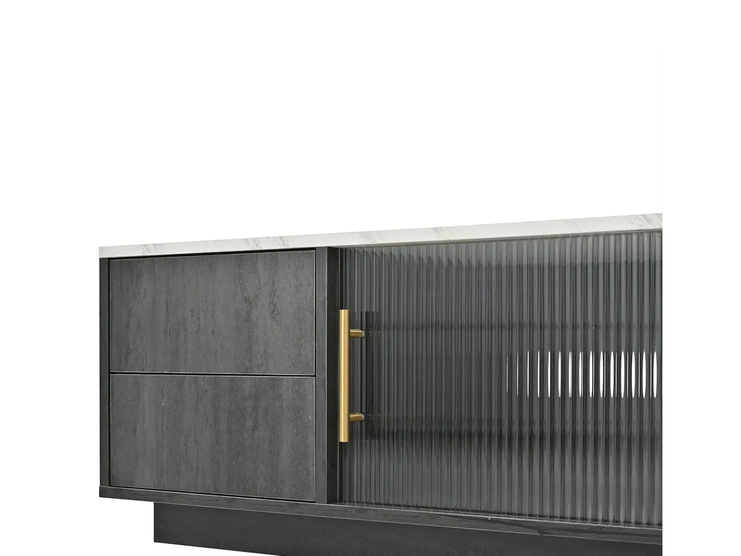 Móvel De Tv*ModernLuxe Móvel de TV de 160 cm - adequado para TV de 70" com amplo espaço de arrumação e tampo com efeito mármore - Cinzento