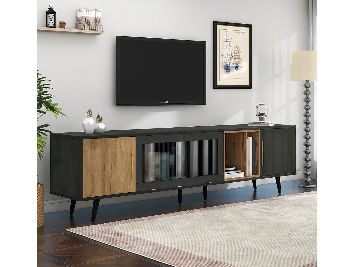 ModernLuxe Móvel de TV de 200 cm - adequado para TV de 90" - com grande espaço de arrumação - Cinza^ Móvel De Tv