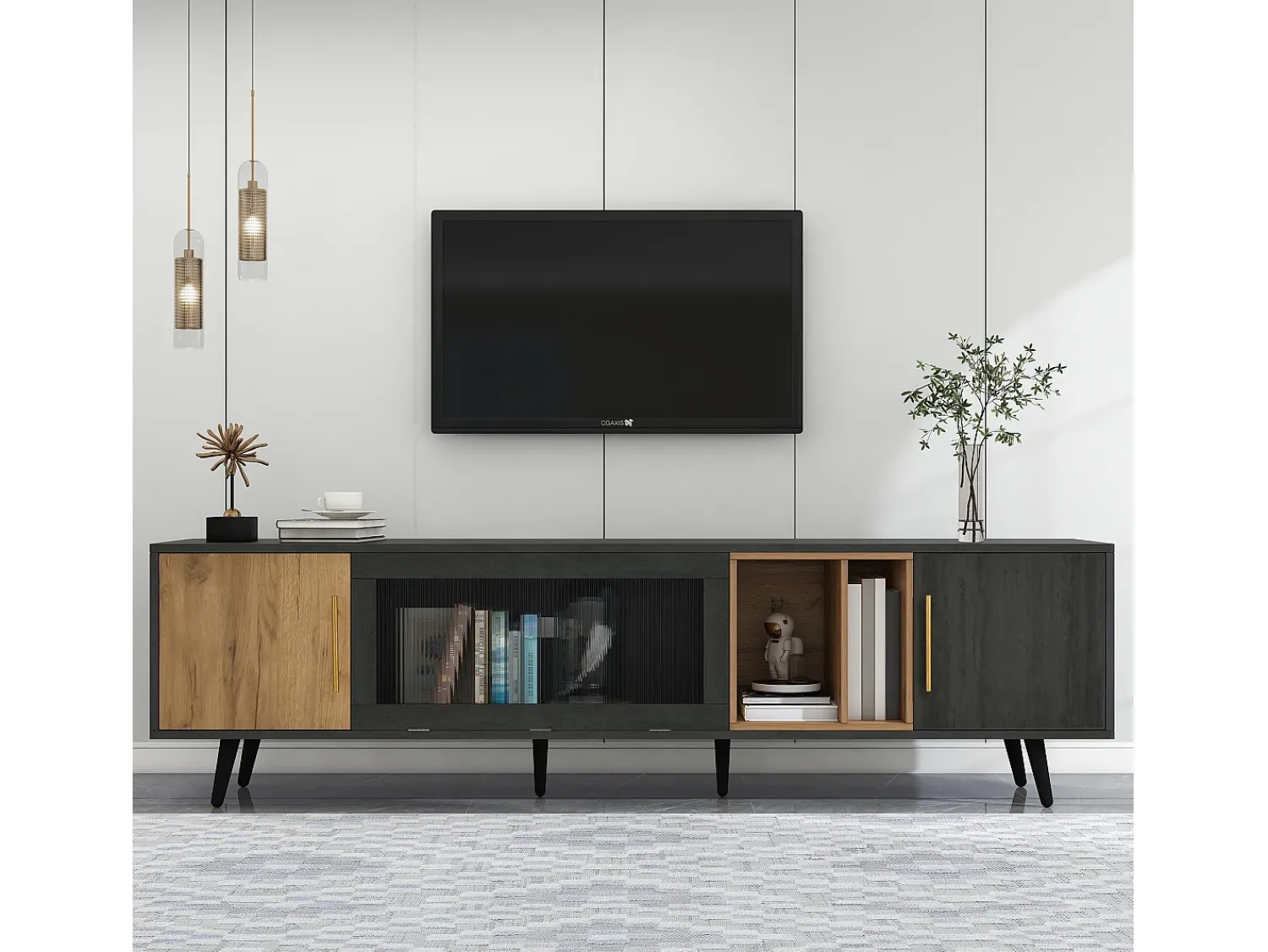 ModernLuxe Móvel de TV de 200 cm - adequado para TV de 90" - com grande espaço de arrumação - Cinza^ Móvel De Tv