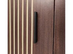 Móvel de TV de 200 cm, Banco de TV moderno com LED, 3 portas listradas e 1 porta de vidro, Suporte de metal^ Móvel De Tv