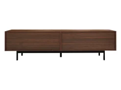 Móvel de TV de 200 cm, Banco de TV moderno com LED, 3 portas listradas e 1 porta de vidro, Suporte de metal^ Móvel De Tv