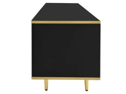 Móvel de TV de 175 cm, com 2 gavetas, 2 portas, pernas e puxadores em metal dourado, padrões esculpidos, estilo escandinavo, mobiliário de sala em madeira - Preto