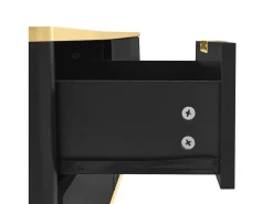 Móvel de TV de 175 cm, com 2 gavetas, 2 portas, pernas e puxadores em metal dourado, padrões esculpidos, estilo escandinavo, mobiliário de sala em madeira - Preto