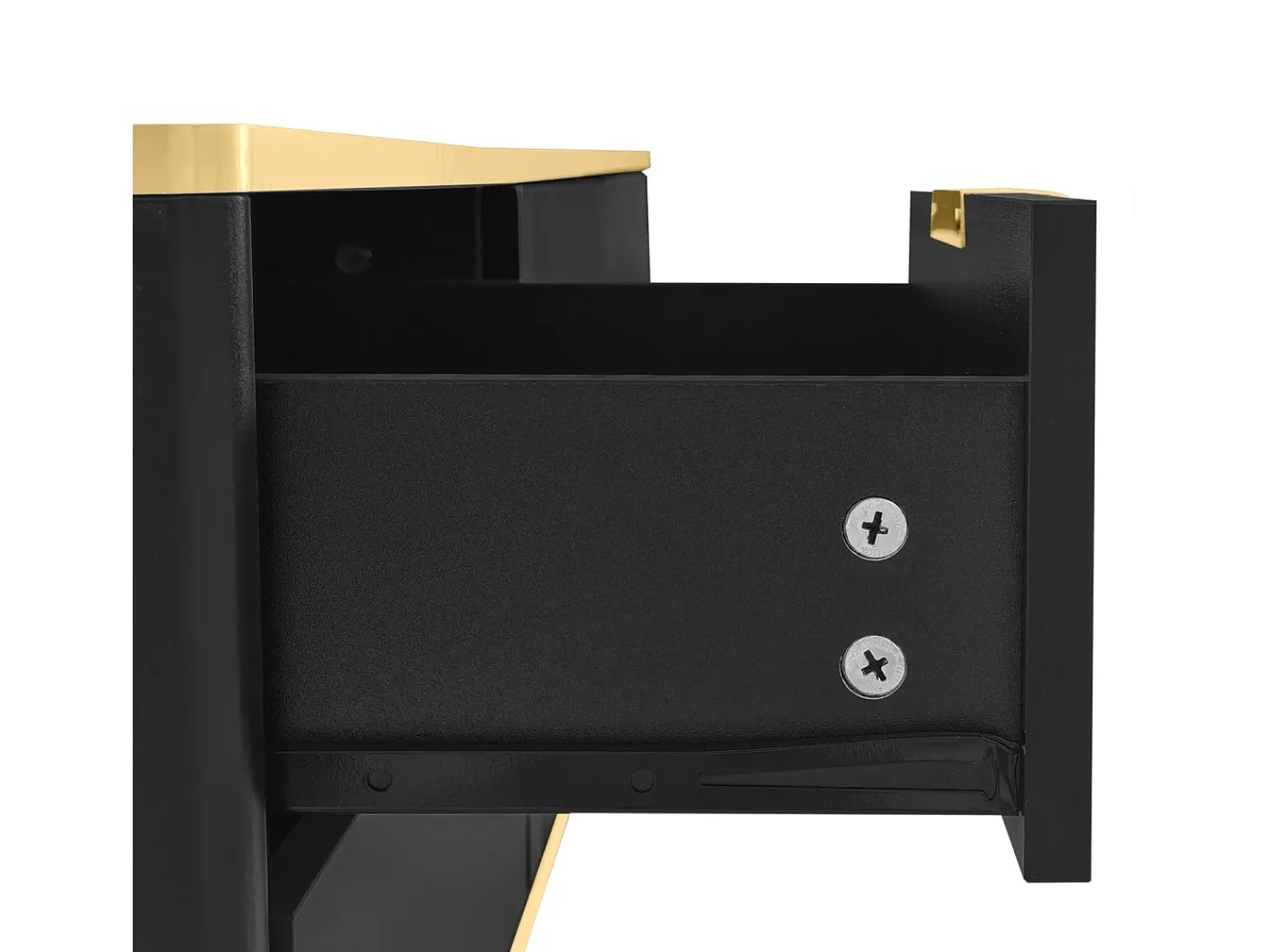 Móvel de TV de 175 cm, com 2 gavetas, 2 portas, pernas e puxadores em metal dourado, padrões esculpidos, estilo escandinavo, mobiliário de sala em madeira - Preto