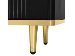 Móvel de TV de 175 cm, com 2 gavetas, 2 portas, pernas e puxadores em metal dourado, padrões esculpidos, estilo escandinavo, mobiliário de sala em madeira - Preto