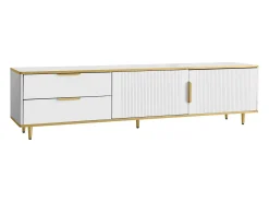 Móvel de TV de 175 cm, com 2 gavetas, 2 portas, pernas e puxadores em metal dourado, padrões esculpidos, estilo escandinavo, mobiliário de sala em madeira -^ Móvel De Tv