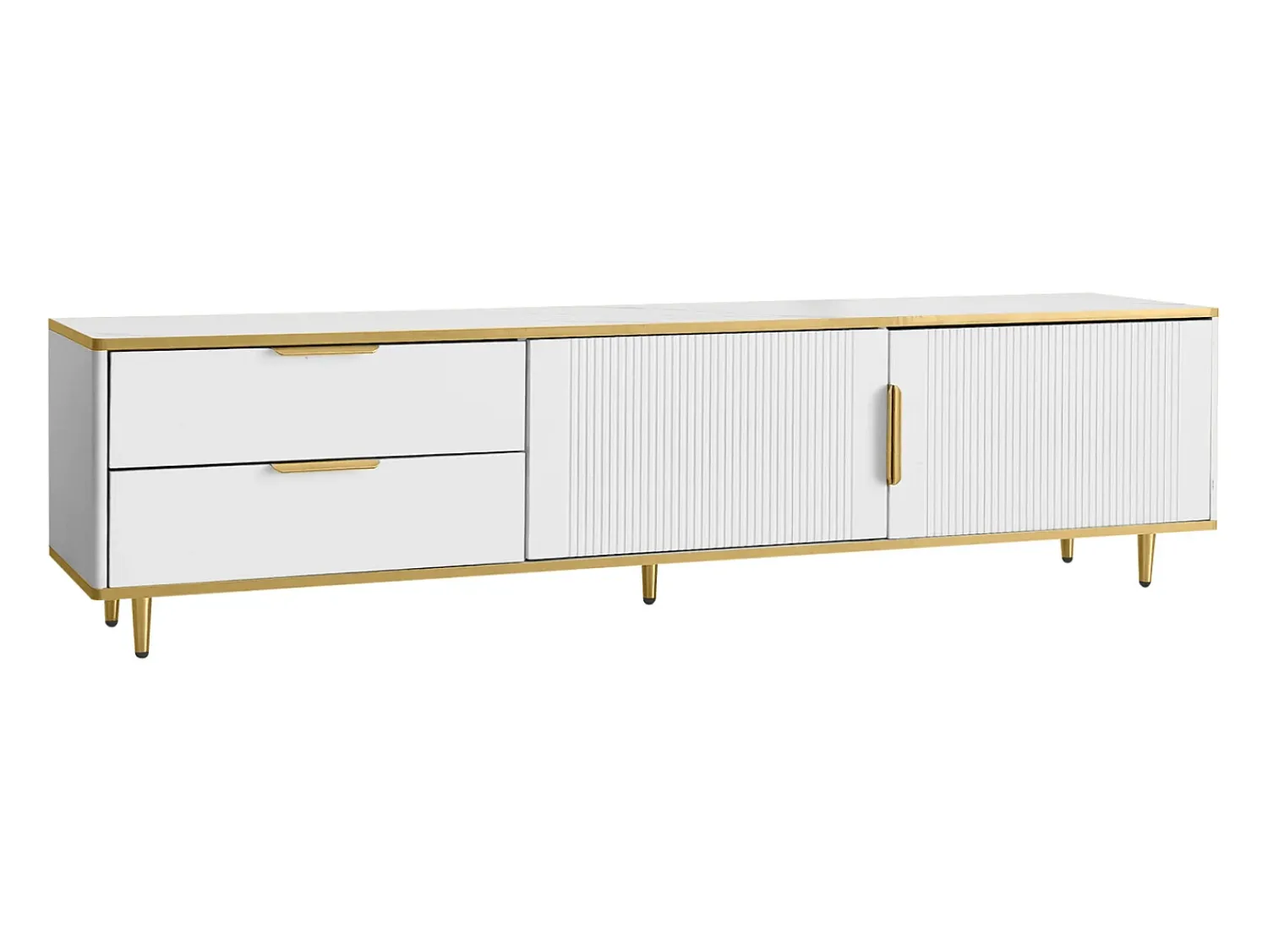 Móvel de TV de 175 cm, com 2 gavetas, 2 portas, pernas e puxadores em metal dourado, padrões esculpidos, estilo escandinavo, mobiliário de sala em madeira -^ Móvel De Tv