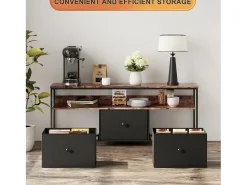 Móvel de TV de 108 cm, com 3 gavetas de arrumação, prateleiras, estrutura metálica, retangular, industrial vintage, mobiliário de sala em madeira -^ Móvel De Tv