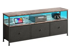 Móvel de TV de 108 cm, com 3 gavetas de arrumação, prateleiras, estrutura metálica, retangular, industrial vintage, mobiliário de sala em madeira -^ Móvel De Tv