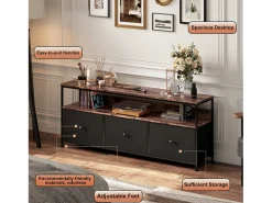 Móvel de TV de 108 cm, com 3 gavetas de arrumação, prateleiras, estrutura metálica, retangular, industrial vintage, mobiliário de sala em madeira -^ Móvel De Tv