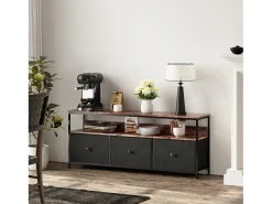 Móvel de TV de 108 cm, com 3 gavetas de arrumação, prateleiras, estrutura metálica, retangular, industrial vintage, mobiliário de sala em madeira -^ Móvel De Tv