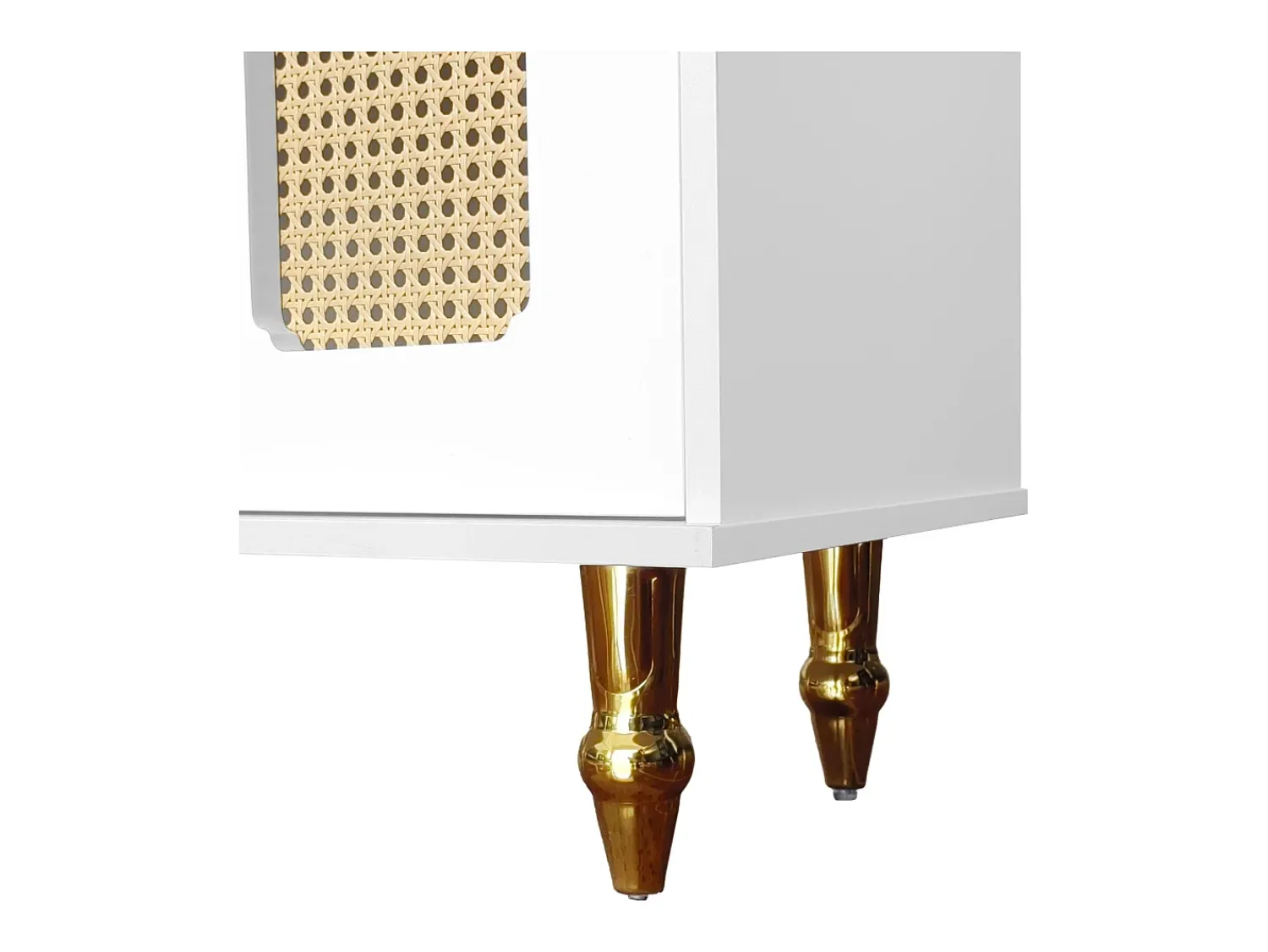 Discount Móvel de TV de 175 cm, com 4 portas de vime, 2 gavetas, pés de metal, puxador de metal, estilo escandinavo, mobiliário de sala - Branco