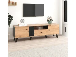 Móvel De Tv|Merax Móvel de TV de 170 cm com 2 portas e 1 gaveta - aglomerado - cores: preto e madeira natural Natural claro
