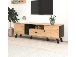 Móvel De Tv|Merax Móvel de TV de 170 cm com 2 portas e 1 gaveta - aglomerado - cores: preto e madeira natural Natural claro