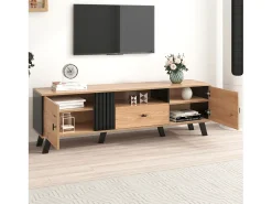 Móvel De Tv|Merax Móvel de TV de 170 cm com 2 portas e 1 gaveta - aglomerado - cores: preto e madeira natural Natural claro