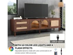 Online ModernLuxe Móvel de TV de 180 cm com iluminação LED - 2 gavetas em rattan e 3 portas - Castanho