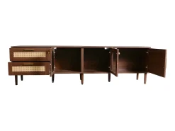 Online ModernLuxe Móvel de TV de 180 cm com iluminação LED - 2 gavetas em rattan e 3 portas - Castanho