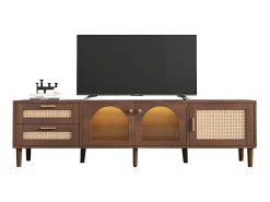 Online ModernLuxe Móvel de TV de 180 cm com iluminação LED - 2 gavetas em rattan e 3 portas - Castanho