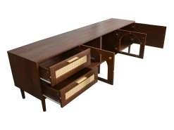 Online ModernLuxe Móvel de TV de 180 cm com iluminação LED - 2 gavetas em rattan e 3 portas - Castanho