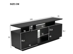 Móvel De Tv|ModernLuxe Móvel de TV de 140 cm com iluminação LED a 16 cores - com divisórias em vidro - Preto