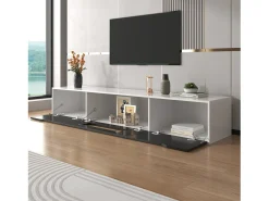Móvel De Tv* Móvel de TV de 180 cm, com iluminação LED que muda de cor, portas de fole, lacado Móvel de TV de parede, estilo moderno - Preto