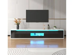 Móvel De Tv* Móvel de TV de 180 cm, com iluminação LED que muda de cor, portas de fole, lacado Móvel de TV de parede, estilo moderno - Preto