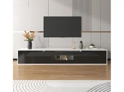 Móvel De Tv* Móvel de TV de 180 cm, com iluminação LED que muda de cor, portas de fole, lacado Móvel de TV de parede, estilo moderno - Preto