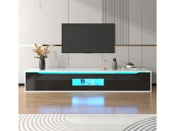 Móvel De Tv*ModernLuxe Móvel de TV de 180 cm com luz LED que muda de cor - 3 compartimentos grandes - Preto
