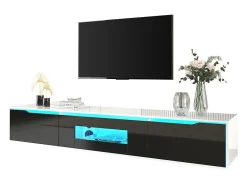 Móvel De Tv*ModernLuxe Móvel de TV de 180 cm com luz LED que muda de cor - 3 compartimentos grandes - Preto