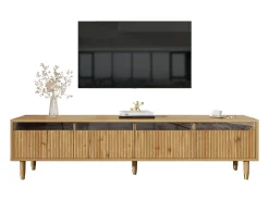 Best Móvel de TV de 178 cm com visual minimalista de madeira e quatro gavetas. Em MDF e acrílico, resistente e elegante para a sala de estar. Natural claro