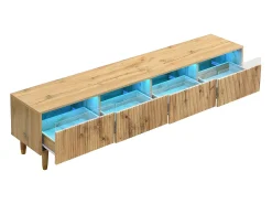 Best Móvel de TV de 178 cm com visual minimalista de madeira e quatro gavetas. Em MDF e acrílico, resistente e elegante para a sala de estar. Natural claro
